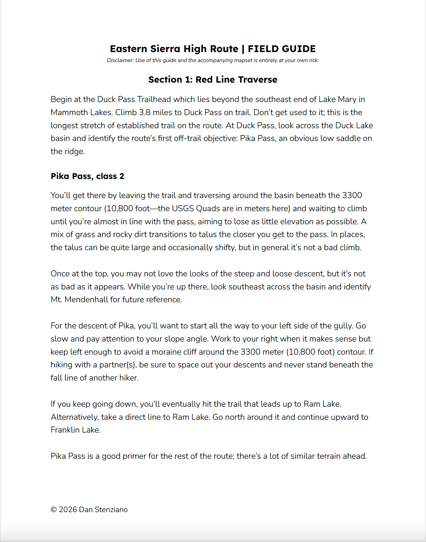 Eastern Sierra High Route Guide