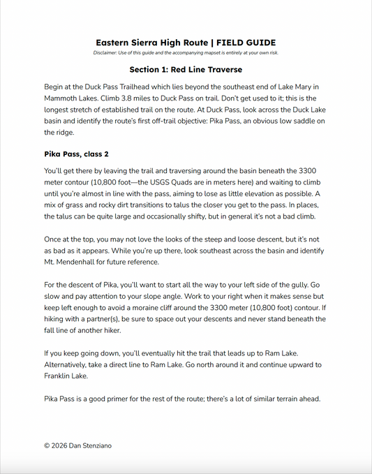 Eastern Sierra High Route Guide